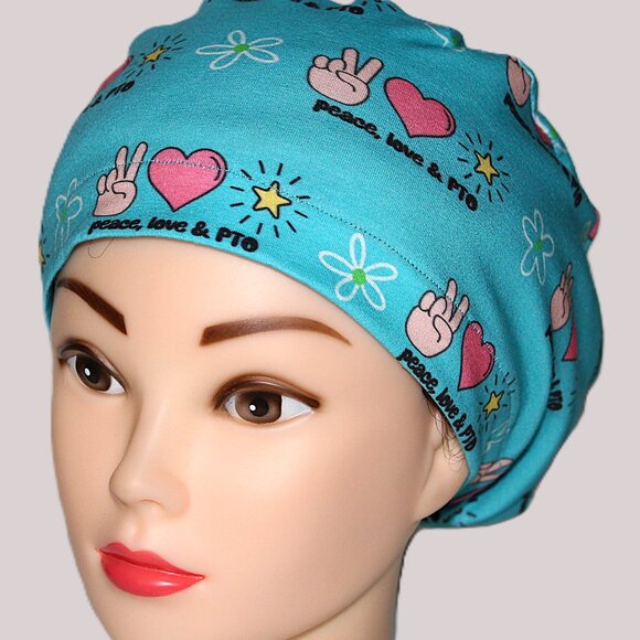 Womens Euro Scrub Cap Peace Love PTO - Handmade - Picture 4 of 8